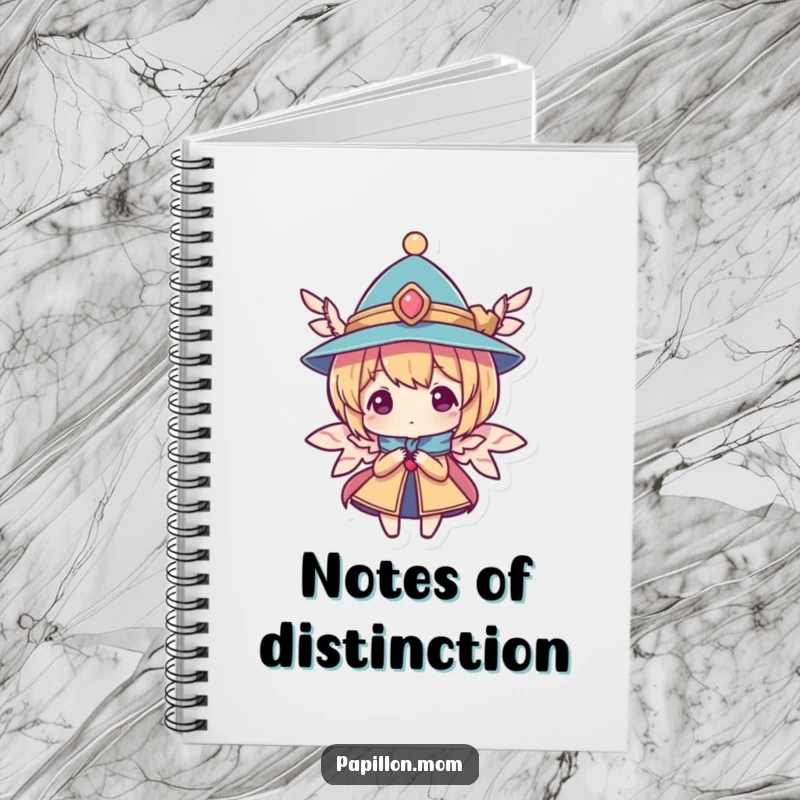 Funny notebook showcasing a character in a small, elegant hat with wings, ideal for jotting down sophisticated thoughts and creative ideas.