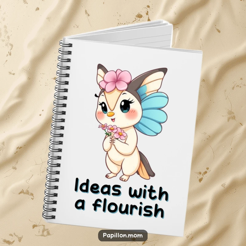 Funny Kawaii Papillon Lady notebook for writing, showcasing a dog gracefully offering a flower, perfect for jotting down ideas with gentle humor.
