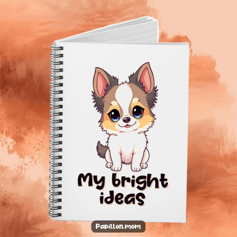 Funny Papillon dog notebook with a dog showing a bright, questioning, and inspired expression, great for notes.