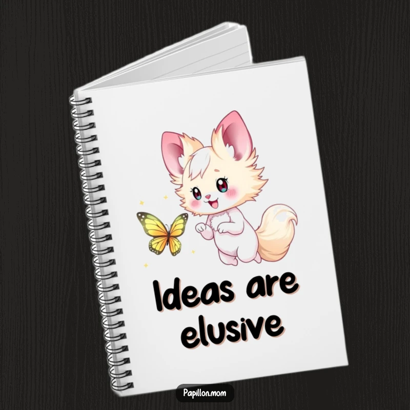 Funny Papillon Lady Notebook with a happy chase after a shimmering butterfly, inspiring playful thoughts and creative journaling.