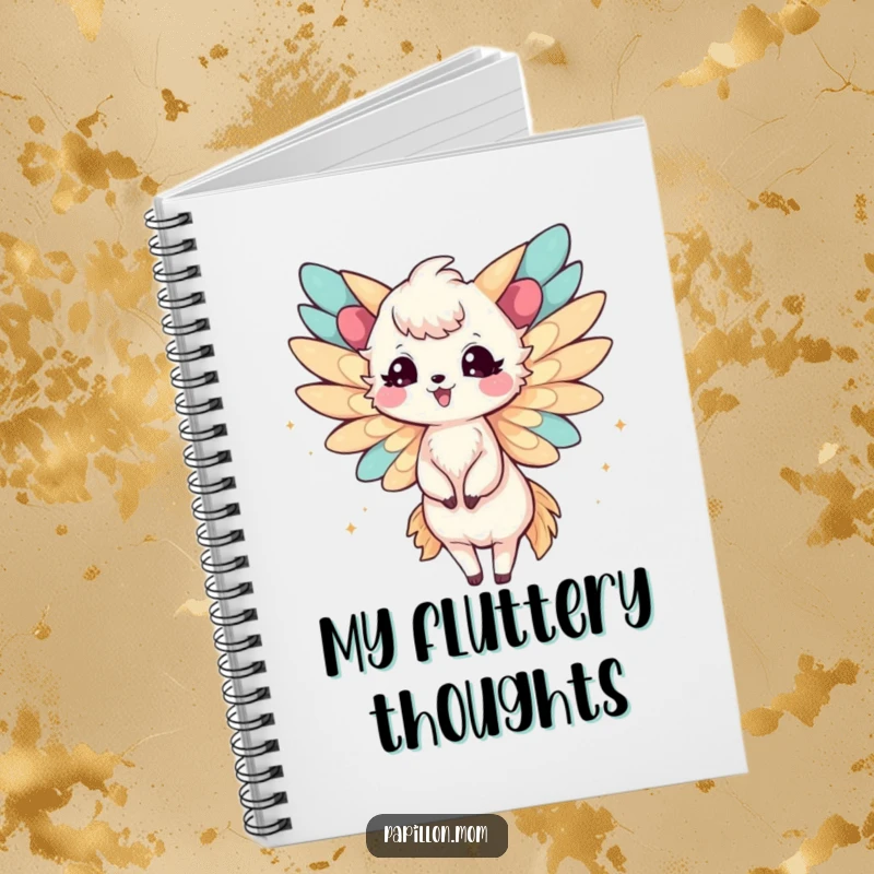 Funny Papillon Lady Notebook with delicate wings fluttering joyfully, inspiring cheerful thoughts and creative writing sessions.
