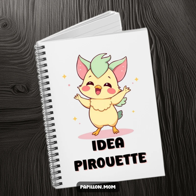 Funny Papillon notebook featuring a delighted Papillon dog performing a charming dance, inspiring creative note-taking.