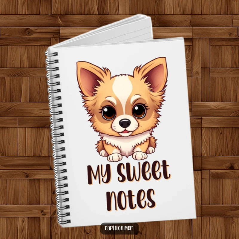 Funny Papillon dog notebook featuring a dog with a sweet, gentle, and inquisitive expression, inspiring heartfelt notes.