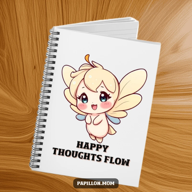 Funny notebook showcasing a character fluttering gracefully with a happy expression, ideal for capturing cheerful thoughts and creative ideas.