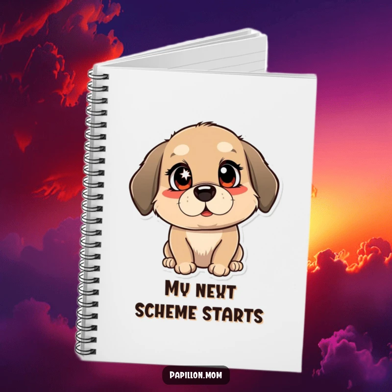 Funny notebook cover with a dog winking with a bright, mischievous sparkle in its eyes; ideal for writing and drawing secrets.