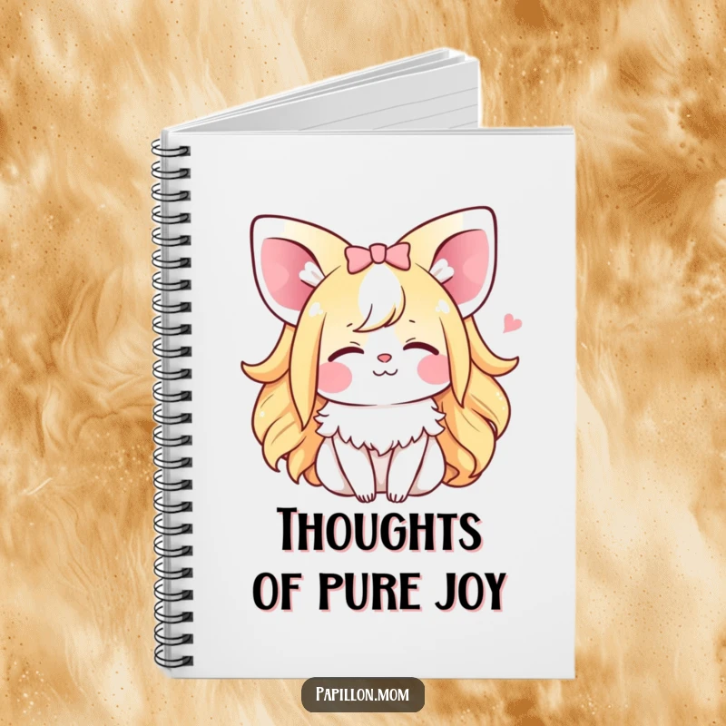 Funny Kawaii Papillon Lady notebook for writing, featuring a dog in a state of happy sigh, perfect for capturing thoughts with gentle humor.