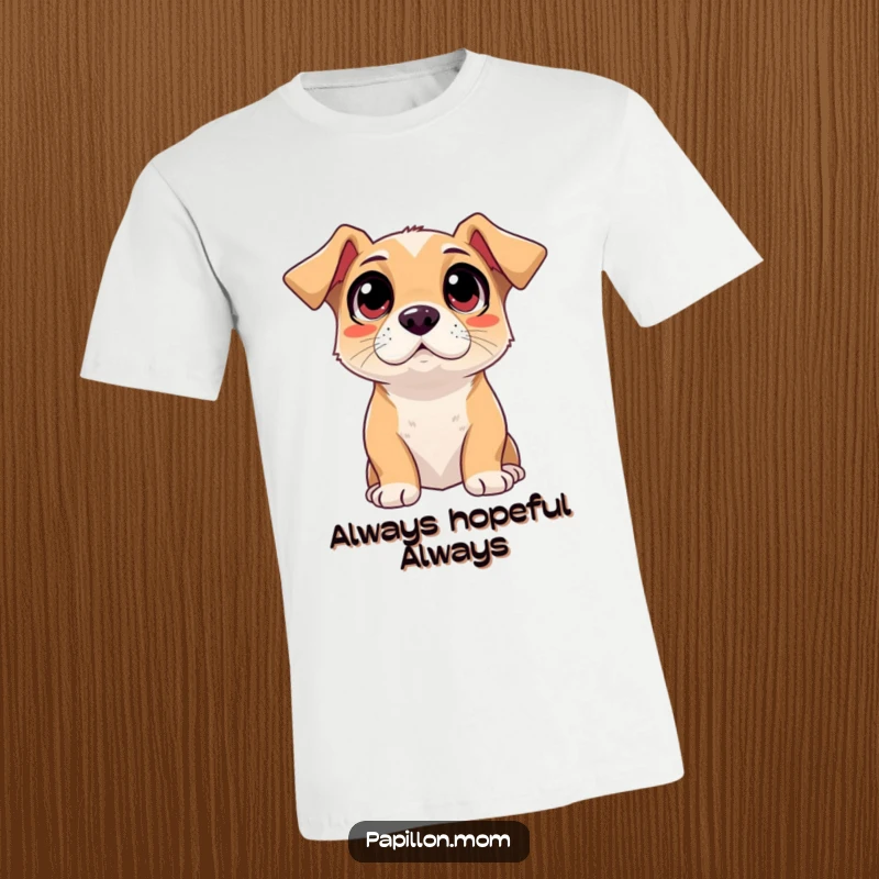 Funny adoring dog t-shirt graphic, featuring a dog with wide, soulful eyes filled with adoration.
