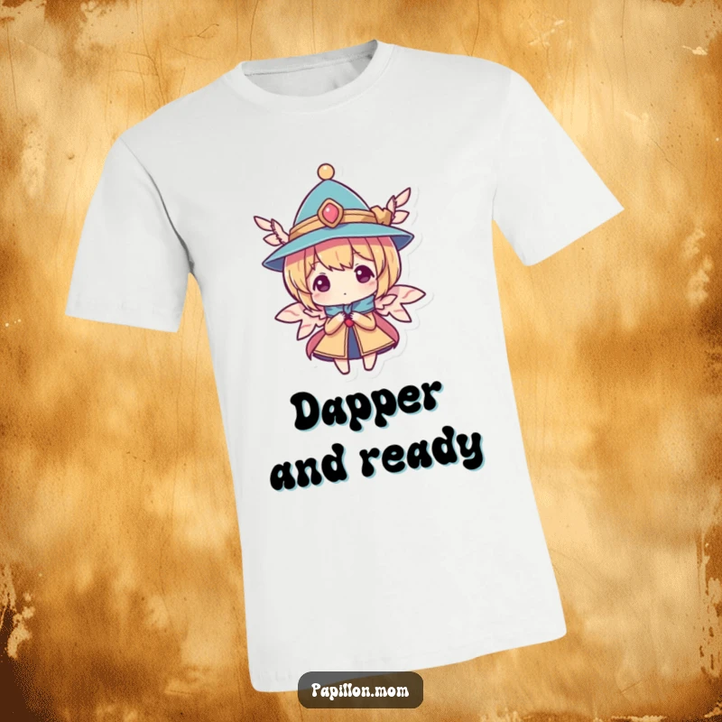 Funny t-shirt featuring a character wearing a small, elegant hat accessorized with delicate wings, embodying stylish flair.