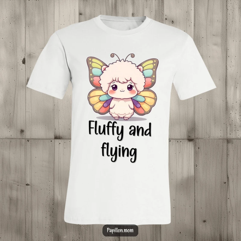 Funny t-shirt featuring a fluffy head with large, beautifully expressive butterfly wings, symbolizing freedom and whimsical charm.