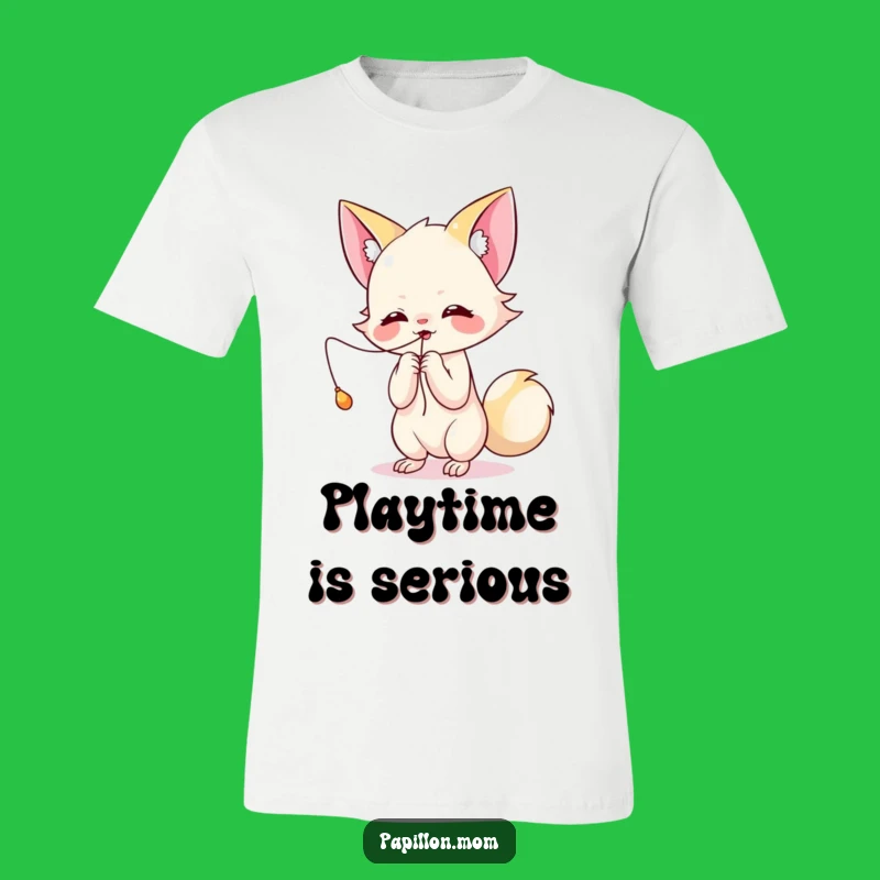 Funny Kawaii Papillon Play T-Shirt: Batting string action, a fun wearable funny gift.