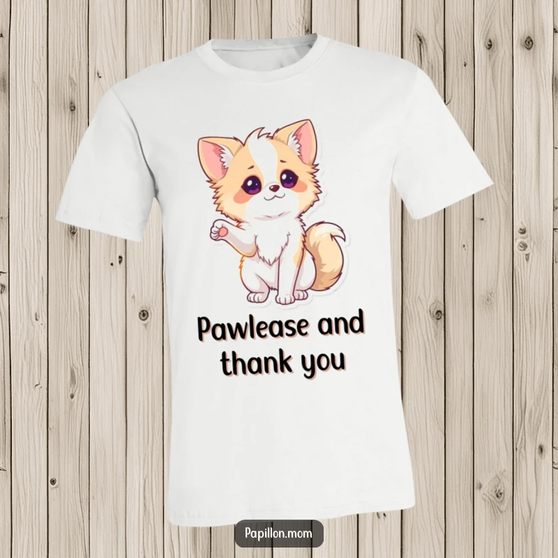Funny Papillon Lady Dog T-Shirt showing a playful, outstretched paw, perfect for expressing friendliness and cute interaction.