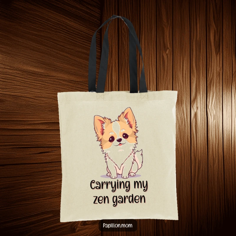 Funny Kawaii Papillon dog tote bag, adorable pup relaxing in the breeze, stylish and functional accessory.
