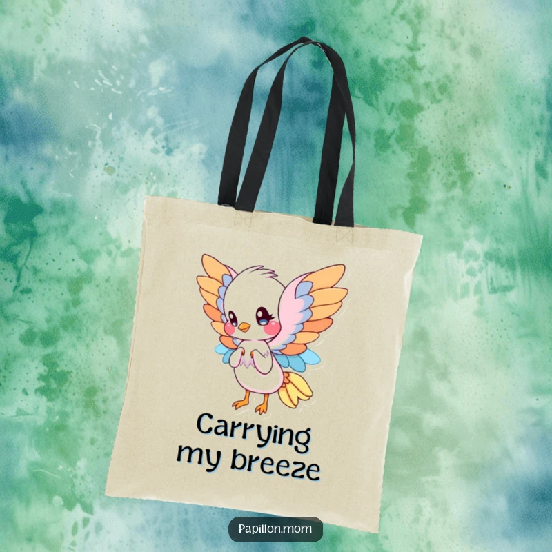 Funny Papillon tote bag illustrating a cute Papillon with elegant wings, gracefully fanning itself, perfect for carrying daily necessities.