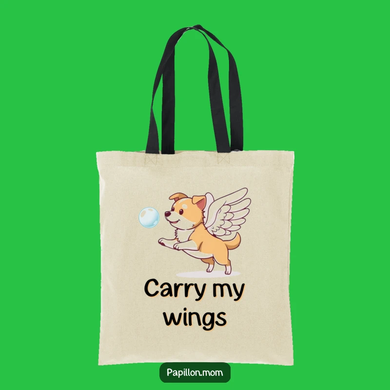 Funny Winged Dog Tote Bag: Stylish Pup Chasing Bubble, Great Funny Gift!