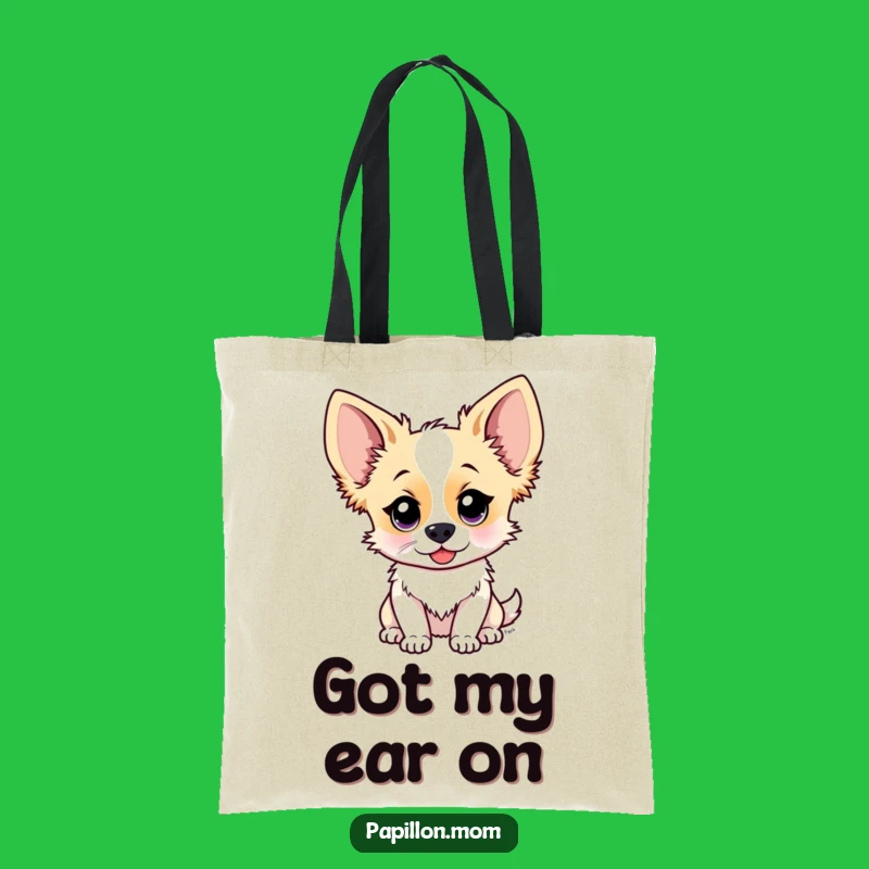 Funny Papillon Listening Ears Tote Bag - Curious Dog Accessory